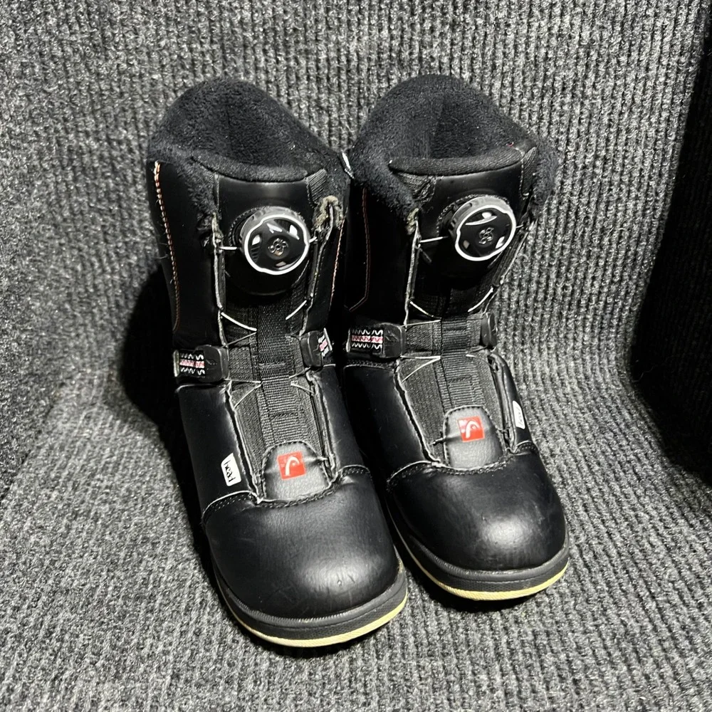 Head JR Snowboard Boots Kids Size 2/3 Black Boa Lacing Comfort Cuff Winter Sport